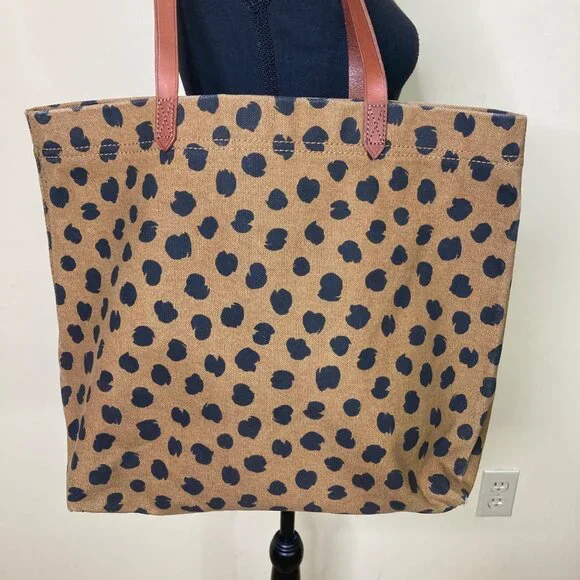 Madewell Canvas Transport Tote Painted Spots Leopard Print Sturdy Wear marks - Picture 2 of 13